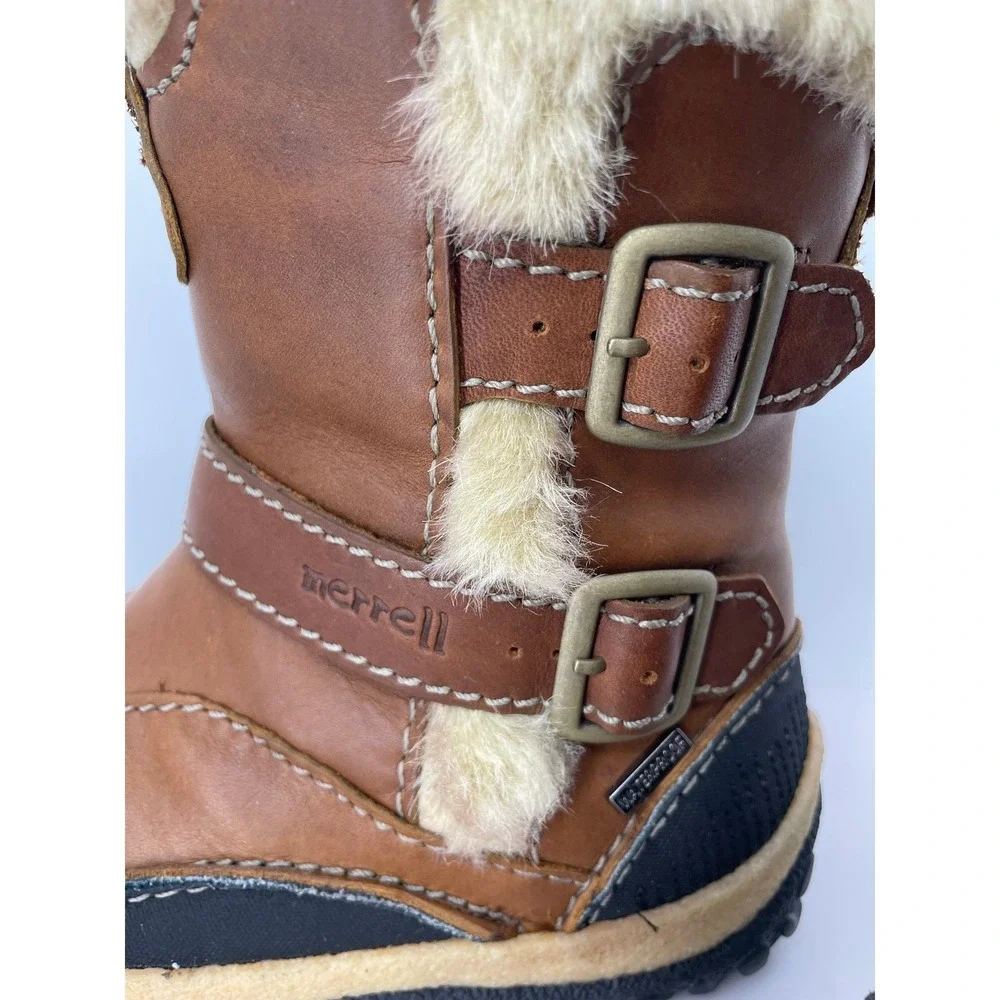 Merrell Womens Brown Leather Fur Lined Winter Boots Size 5